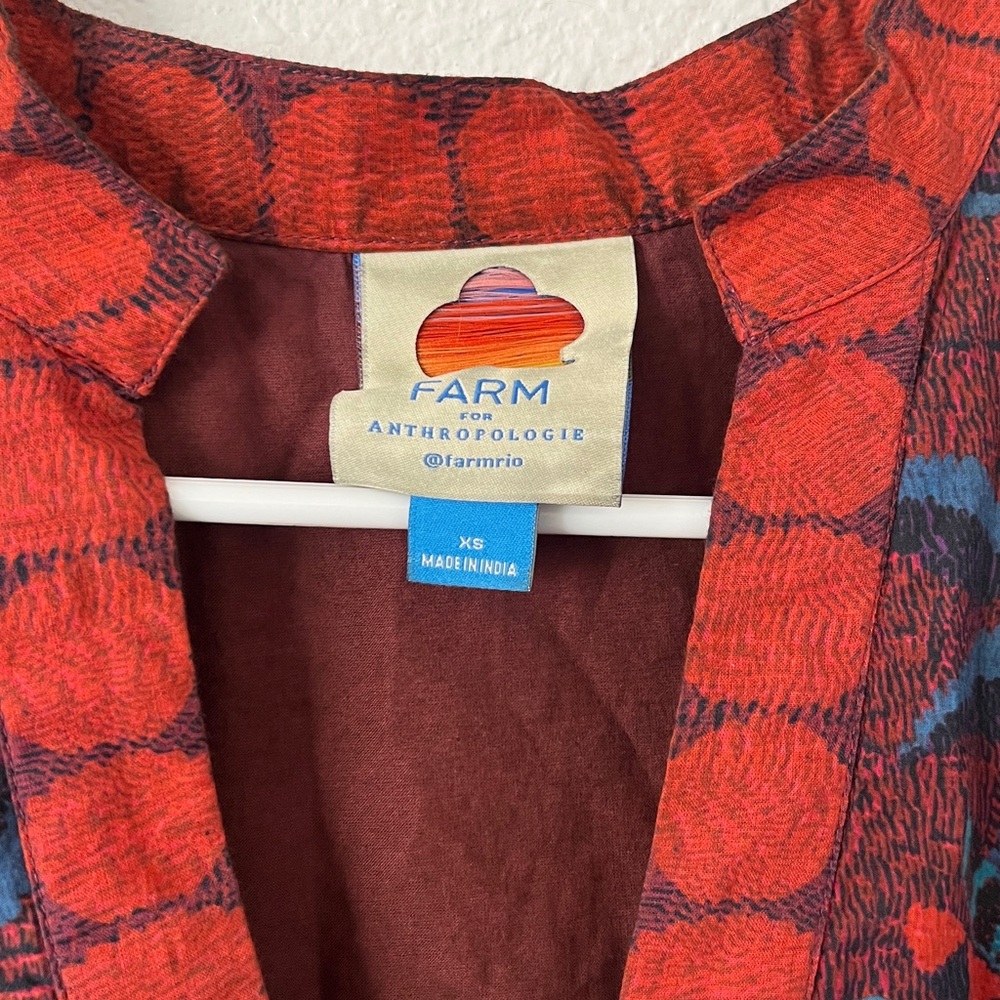 FARM Rio x Anthropologie Toucan Printed Mini in Red Blue V-Neck Dress XS - Picture 3 of 5